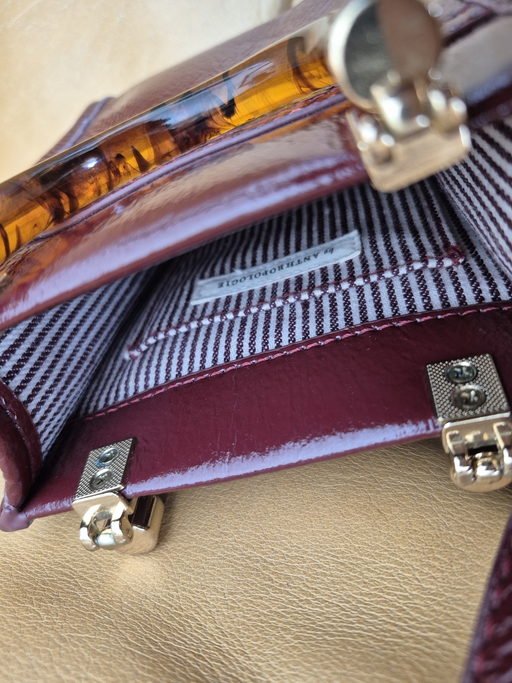 Anthropologie Small Burgundy Crossbody Bag with Tortoiseshell Handles - Picture 5 of 8